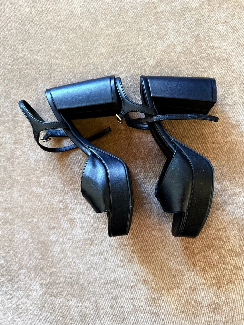Open Edit Whitney Black Platform Block Heel Sandals | Size 7.5
